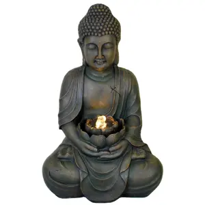 Религиозный фонтан, статуя будды из смолы, водяной фонтан со светодиодной подсветкой для украшения сада