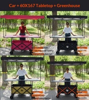 Carrito Plegable de Acero Inoxidable para Camping, con Cuatro Ruedas, Mesa Ajustable en Altura, Toldo Parasol, para Compras, Almacenamiento y Mercado