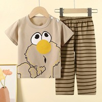 Ensemble de vêtements de détente pour enfants, garçons et filles, en coton, manches courtes, imprimé de dessins animés, pyjama deux pièces, vêtements de nuit, mignon, unisexe, pour tout-petits et enfants