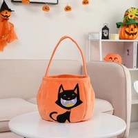 Panier citrouille en peluche personnalisé Cadeau pour enfants avec nœud papillon Sac de bonbons fourre-tout à la main Sac de friandises Seau rond orange pour Halloween