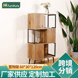 Factory export bookcases and storage <b>shelves</b>, multi-layer iron <b>pipe</b> and particleboard storage cabinets, simple American-style - Product Image 5