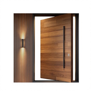 Porte pivotante antivol en bois massif laqué avec placage en bois, noyer, axe central, pour entrée de villa résidentielle - Product Image 1