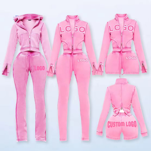 Nuova Tendenza 2026: Set Due Pezzi con Felpa Corta <span class=keywords><strong>Rosa</strong></span> e <span class=keywords><strong>Pantaloni</strong></span> <span class=keywords><strong>della</strong></span> <span class=keywords><strong>Tuta</strong></span>, Logo Personalizzabile, Lavaggio Acido Vintage per Donna - Product Image 1