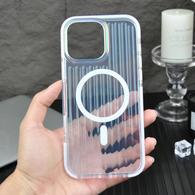 New Design Hologram Anti-Shock Magnetic Case iPhone 16 Pro Max IMD Gradient Waveform Design Holographic Electroplate Phone Cover