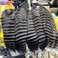 Perruque de cheveux humains vietnamiens de haute qualité, densité 210%, 32 pouces, bouclée en vagues profondes, avec dentelle frontale transparente 13x4, sans colle, effet ondulations profondes lâches
