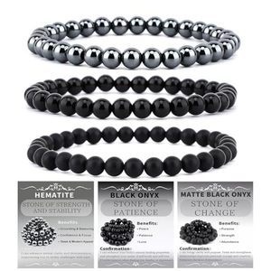 Nouveauté : Ensemble de 3 bracelets unisexes pour couple en pierres naturelles géométriques de 4 mm, 6 mm et 8 mm avec carte, œil de tigre brut - Product Image 6