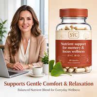 SYC 60 Capsules d'extrait de Ginkgo Biloba pour améliorer la mémoire et le sommeil, la santé cérébrale, le soutien immunitaire, pour adultes, végétaliens, marque privée, OEM, vente en gros