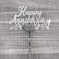 Bestseller 1 Stück Gold Silber Acryl Happy Anniversary Valentinstag 12,5cm Tortendekoration Partydekoration