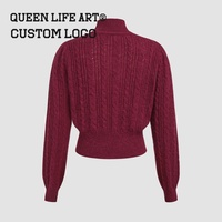 Ensemble pull femme en tricot torsadé personnalisé Verdant Strokes, imprimé floral en relief, respirant, avec cape et boutons décoratifs, logo personnalisé sur le devant