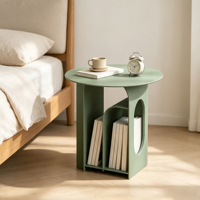 Table d'appoint ronde en métal moderne et durable avec compartiment de rangement pour magazines et livres, petite table pour salon, chambre, hôtel, décoration intérieure