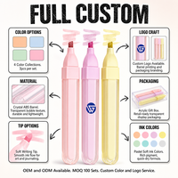 Ensemble de 3 marqueurs artistiques pastel personnalisables avec logo, corps transparent, couleurs douces et rêveuses, surligneurs promotionnels