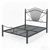 Modernes Schwarzes Metallbettgestell in Queensize, Antikes Eisenbettgestell, Viktorianisches Sonnenstrahl-Kopfteil, Bettuntergestell für Hotel, Apartment, Airbnb