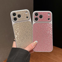 Coque de téléphone tendance style INS avec imprimé léopard pailleté pour iPhone 16 17 Pro 18 Pro Max – Étui de protection brillant pour l'arrière