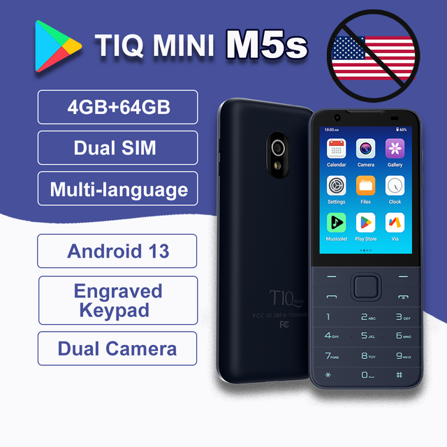 TIQ MINI M5s Mobile Phone With Engraved Hebrew Keypad 4G Dual SIM 4GB+64GB Google Play Android Touch Button Phone