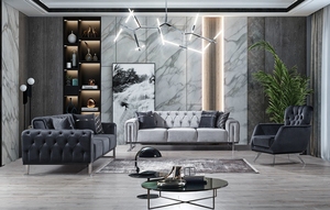 Winforce Luxury Chesterfield Pies de acero 3 2 <span class=keywords><strong>1</strong></span> Juego de sofás Diseños Conjuntos de tela de terciopelo de lujo Muebles de sala Sofás - Product Image 5