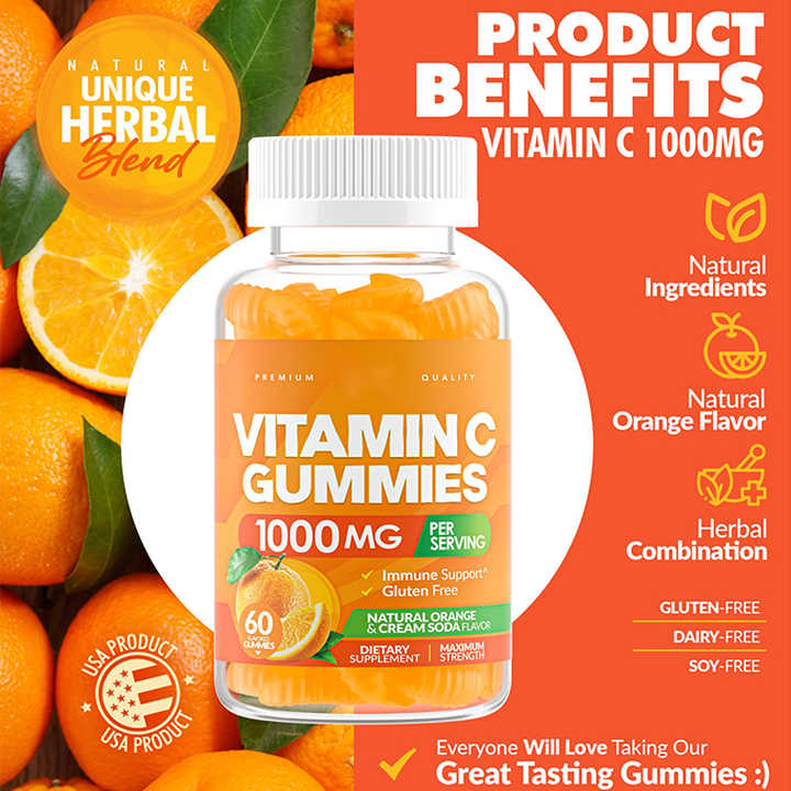 Wholesale Vitamin C Zinc & Herbal Extracts Immune & Collagen Support Multivitamin Gummies Gummy Candy Dosage Form