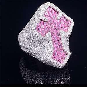 Hiphop Moissanite Ring Ijskoud Mannen Ringen Roze Kruis 925 Zilver Baguette Geslepen Vvvs Diamanten Aangepaste Ring - Product Image 2