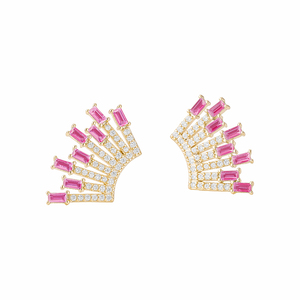 Gemnel Radiance Baguette Earrings 925 Sterling Silver Gold Plated Pave Bar with Ruby, <b>Emerald</b> & Clear CZ Color Details - Product Image 5