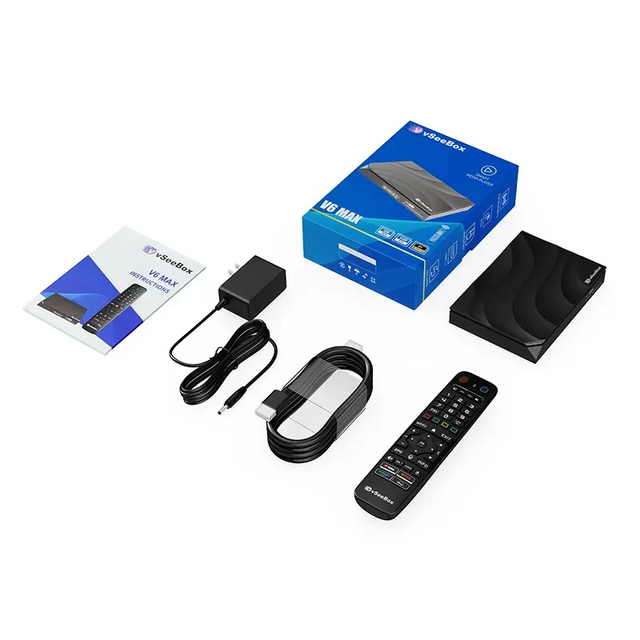 Vseebox V6 Plus/V6 Max 6K IP-TV Box Dual Core Amlogic S905 Android 14 4GB RAM Dual-Band WiFi Backlit Remote Streaming 1 Gigabit