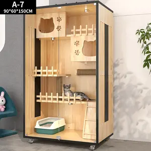 Factory Direct Sustainable Pine Wood Pet House Luxury Cat Sleep Cage Fun Cat Villa Breeding Cage For Cats