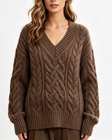 Pull ample à col en V pour femme, manches longues, tricot oversize, tenue décontractée pour l'automne et l'hiver, style urbain et mode