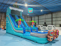 Glissade aquatique gonflable personnalisée Moonwalk en PVC Tiki Tovi avec piscine pour les fêtes d'enfants en intérieur et en extérieur