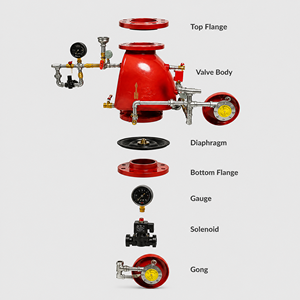 Válvula de control de hierro fundido con brida para supresión de incendios, con manómetro, solenoide, motor de agua y taza de goteo Gong - Product Image 3