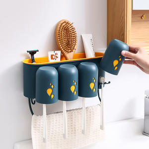 Support mural pour brosses à dents avec gobelets, design rectangulaire durable pour rangement de salle de bain, bleu clair et rose - Product Image 5