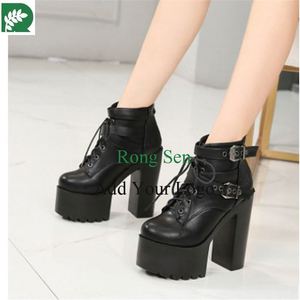 รองเท้าส้นสูงมีซิปผูกเชือกสุดเซ็กซี่สำหรับผู้หญิง, ไซส์<span class=keywords><strong>43</strong></span>รองเท้าส้นหนารองเท้าผู้หญิงส้นสี่เหลี่ยม - Product Image 1