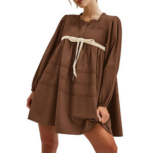 ชุดเดรสผ้าฝ้ายลำลองแขนยาวมีจีบระบายขนาดใหญ่พิเศษสำหรับเด็กผู้หญิงวัยรุ่นเสื้อผ้าแฟชั่น - Product Image 4