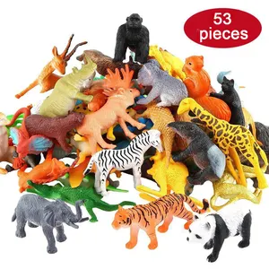 53 Stück Mini Jungle Animal Toys Set Realistische wilde Plastik tiere Lernspiel zeug Elefant Gazelle Giraffe Gnu Gorilla Lion Tiger