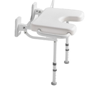 Chaise de douche pliable YJL 605x337x443mm blanche, siège de sécurité pour personnes âgées, handicapées, femmes enceintes, aide pour la salle de bain - Product Image 4