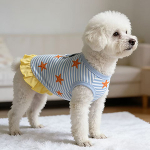 NUEVO Vestido para <span class=keywords><strong>Perro</strong></span> con Estampado <span class=keywords><strong>de</strong></span> Estrellas 2026, con Anillo en D, Camisa con Volantes a Rayas, Ropa <span class=keywords><strong>de</strong></span> Verano Suave para Perros Pequeños y Gatos - Product Image 4