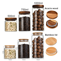 Prix de gros Récipient de stockage d'aliments vide rond en verre de qualité alimentaire avec couvercle en bois pour les aliments