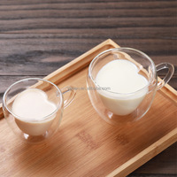 Mug à café en verre borosilicate à double paroi en forme de cœur avec poignée, isolé pour jus, lait et thé