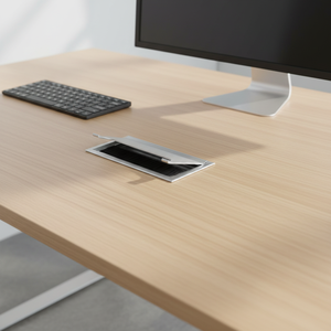 Scrivania Rettangolare Moderna per Ufficio con Passacavi in Lega di Zinco e Copertura Foro per Gestione Cavi Home Office - Product Image 4