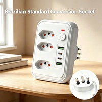 Regleta de Enchufes en Línea Estándar Brasileña SUZHERM con 3 Tomas de CA, 2 Puertos USB, 2 Puertos Tipo-C, Interruptor Principal y Protección contra Sobrecarga