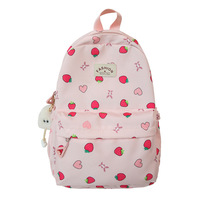 Sac à dos unisexe pour collégiens, décontracté, imprimé fraises, en polyester imperméable, souple, style campus pour filles, idéal pour les voyages