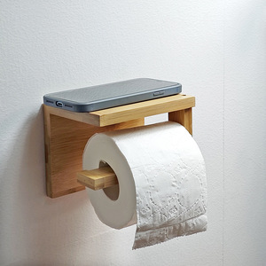 Bamboo Toilet <b>Paper</b> Holder Wall Mount Natural Wood <b>Color</b> Minimalist Design For Bathroom Kitchen Use - Product Image 1