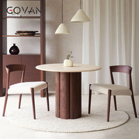 Table à manger ronde scandinave avec pieds en bois de frêne et plateau en marbre, écologique, pour usage domestique et commercial
