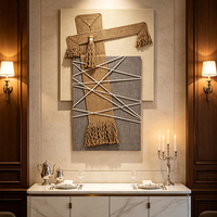 Tableau mural encadré corde jute naturelle fait main, texture 3D lignes géométriques abstraites, déco maison Wabi Sabi