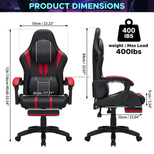 Échantillon gratuit de chaise de jeu rouge avec haut-parleurs <span class=keywords><strong>Bluetooth</strong></span> et lumières LED RVB chaise de jeu d'ordinateur de massage avec repose-pieds - Product Image 3