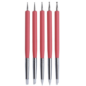 Lot de 5 pinceaux pour nail art, double usage, stylo à points en silicone, pointe en caoutchouc, stylo à découper, fournitures de manucure pour salon - Product Image 1