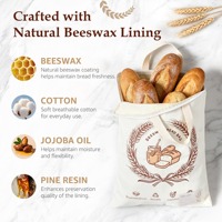 Lot de 2 sacs à pain écologiques en cire d'abeille avec fermeture éclair entièrement ouvrable et poignée, en coton réutilisable pour le levain, 17x13 pouces