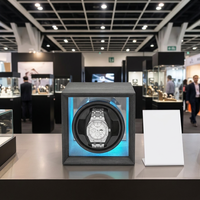 Boîte à remontoir de montre portable mini avec moteur silencieux, rotateur automatique de montre avec lumière LED bleue et vitrine en verre