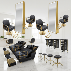 Paquete de Salón de Belleza Negro, Juego de Muebles de Peluquería Económicos, Equipo de Salón de Calidad, Cuero PU Dorado, Marca HUIYI, Nuevo <span class=keywords><strong>2021</strong></span> - Product Image 4