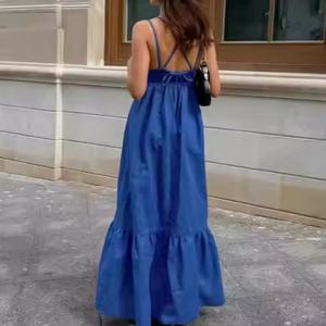 Nuevo Vestido de Verano de Alta Calidad para Mujer, Sexy, con Tirantes Finos, Escote en V Profundo, Estilo Vintage, Midi, de Lino - Product Image 2