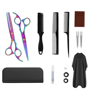 Ensemble de ciseaux de coiffure professionnels avec ciseaux à effiler en acier inoxydable finition arc-en-ciel pour usage en salon, pour droitiers - Product Image 2