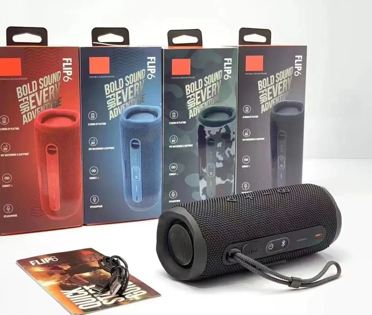 New Flip6 Outdoor Waterproof Portable Wireless BT 5.0 Speaker Subwoofer Bass TF USB FM Assisted New Bass Flip 6 Speaker