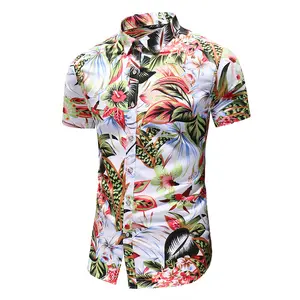 Camicia estiva uomo Logo personalizzato moda abbottonatura camicie Casual da uomo colletto rovesciato da spiaggia stampa camicie hawaiane corte per uomo